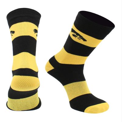 TCK Iowa Hawkeyes Game Day Striped Socks (Black/Gold, Large)