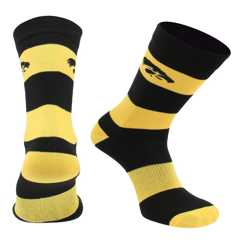 TCK Iowa Hawkeyes Game Day Striped Socks (Black/Gold, Large)