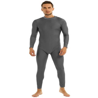 Lejafay Men's Adult Spandex Dancewear Zentai Suit Full Body Skin Tight Jumpsuit Costume Grey Large