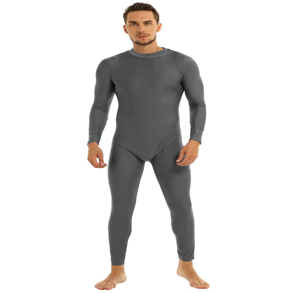 Lejafay Men's Adult Spandex Dancewear Zentai Suit Full Body Skin Tight Jumpsuit Costume Grey Large
