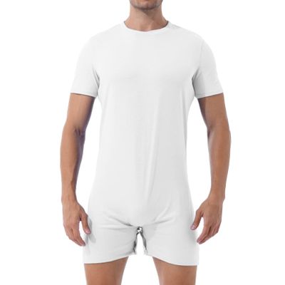 easyforever Men Short Sleeve Athletic Leotard Sports Bodysuit Gym Undershirts Boxers Wrestling Singlets White XX-Large