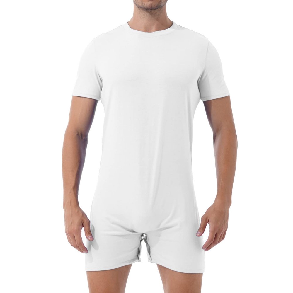 easyforever Men Short Sleeve Athletic Leotard Sports Bodysuit Gym Undershirts Boxers Wrestling Singlets White XX-Large