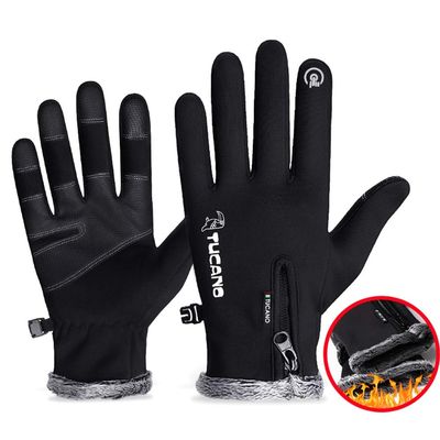 FUFU Gloves Cycling Gloves, Touch Screen Gloves, Windproof Warm Gloves, Non-Slip Winter Warm Gloves, Outdoor Running, Hiking, Driving Gloves (Color : A)