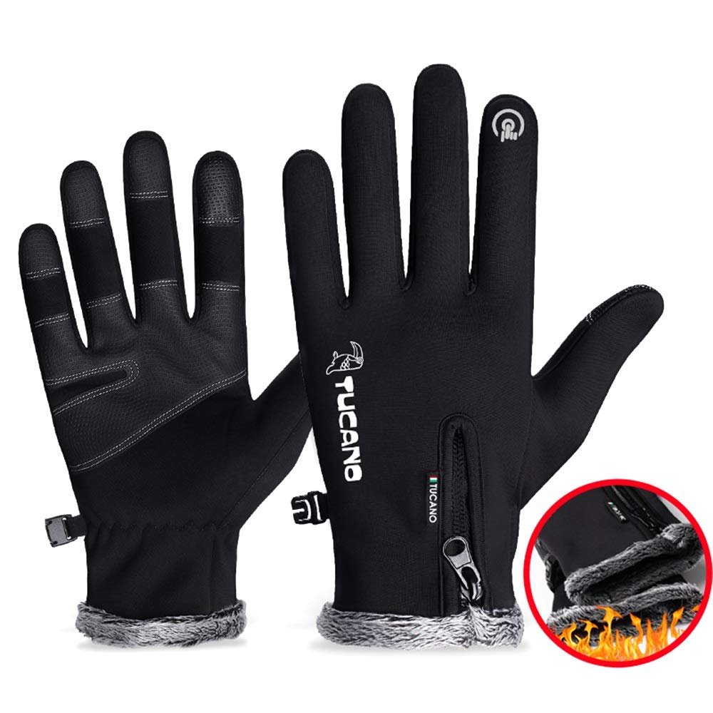 FUFU Gloves Cycling Gloves, Touch Screen Gloves, Windproof Warm Gloves, Non-Slip Winter Warm Gloves, Outdoor Running, Hiking, Driving Gloves (Color : A)