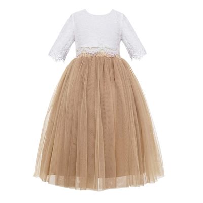 Eyelash Lace A-Line Tulle Junior Flower Girl Dress Toddler Evening Gown LG5 2 Rose Gold