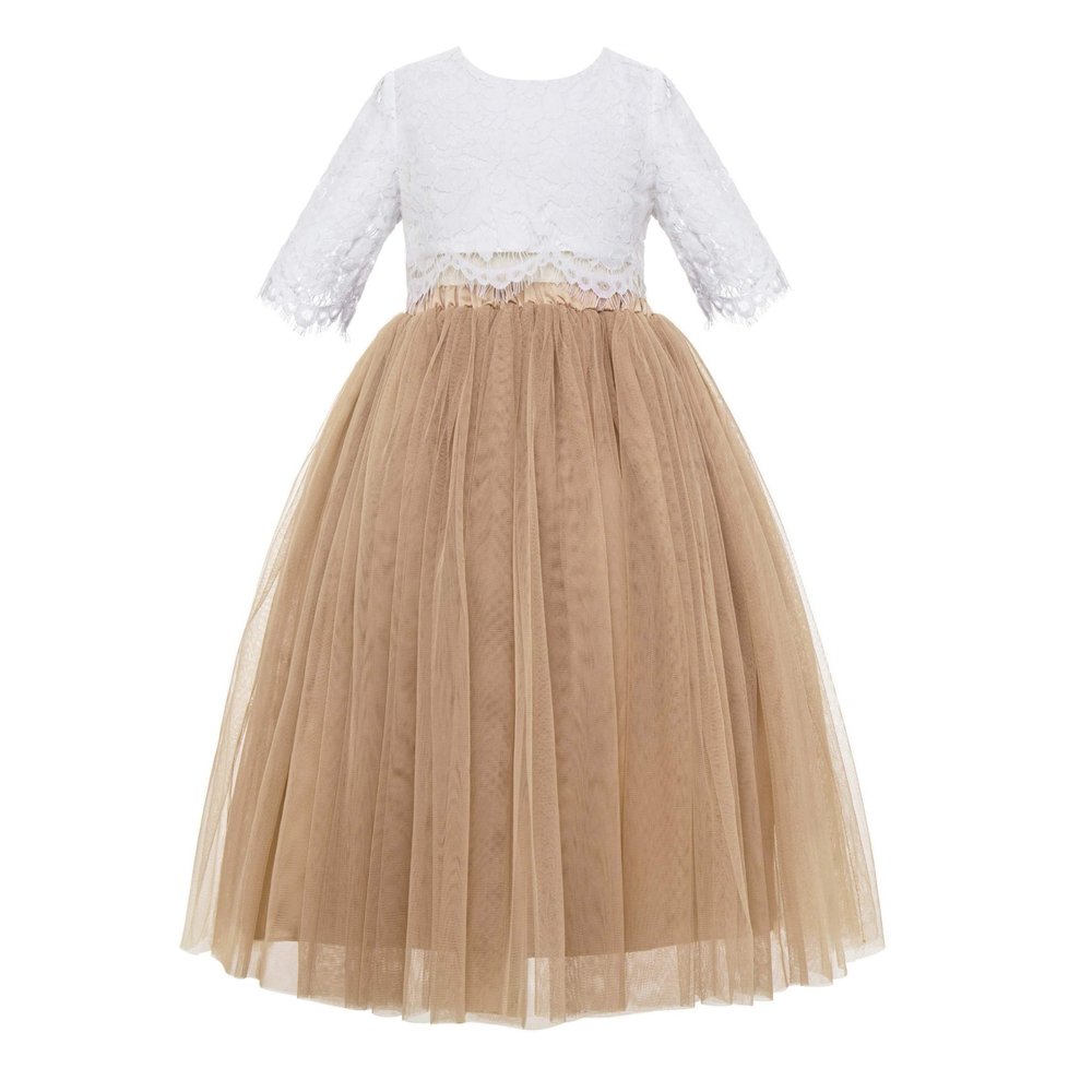 Eyelash Lace A-Line Tulle Junior Flower Girl Dress Toddler Evening Gown LG5 2 Rose Gold