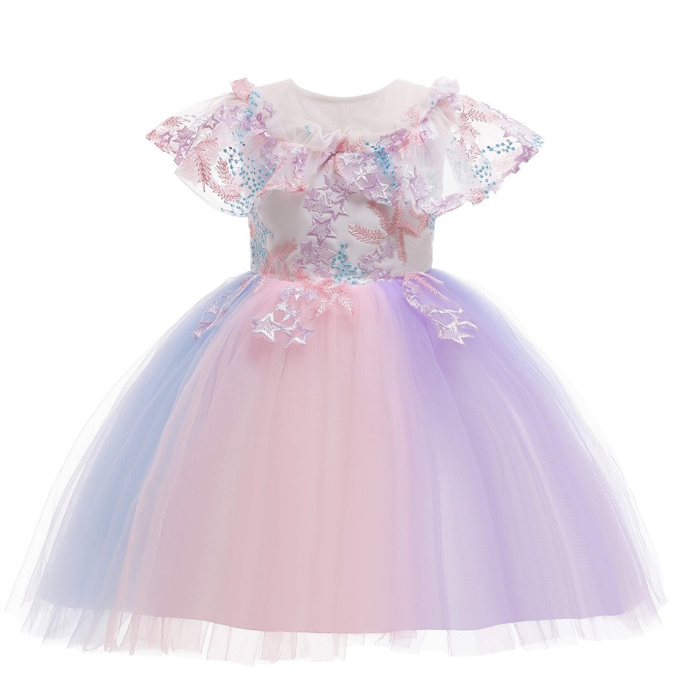 Weileenice Light Purple Flower Girl Dress Lace Embroidered Ruffle Tulle Toddler Wedding Bridesmaid Party Formal Birthday Prom Pageant Ball Gown Princess Photo Shoot Graduation Puffy Tutu Dresses 3-4