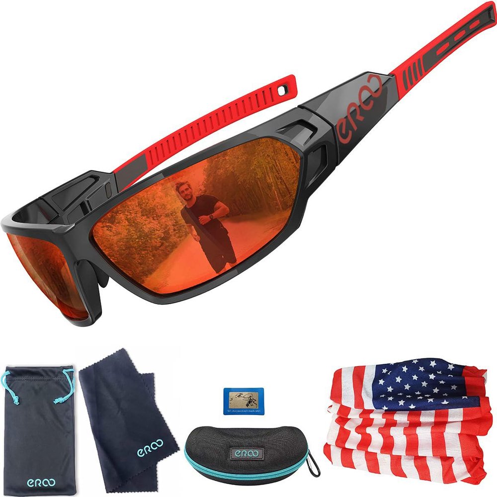 EAZYRUN Sports Polarized Sunglasses Wrap Around motorcycle riding glasses Running Cycling Fishing Driving hiking American Flag Scarf Mask