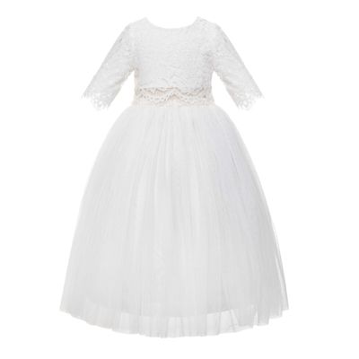 Eyelash Lace A-Line Tulle Junior Flower Girl Dress Toddler Evening Gown LG5 6 Ivory