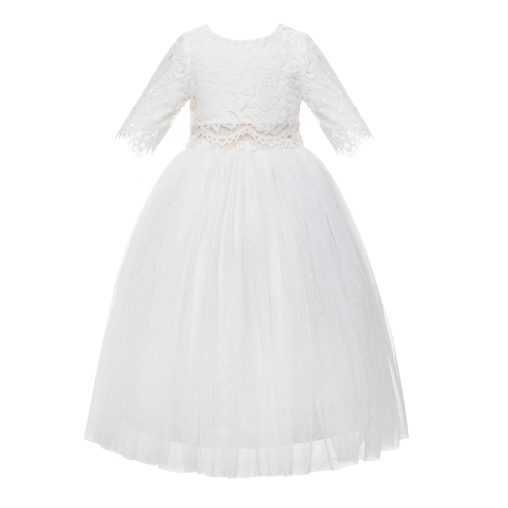 Eyelash Lace A-Line Tulle Junior Flower Girl Dress Toddler Evening Gown LG5 6 Ivory
