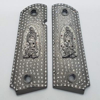 Custom 1911 Grips Lady of Guadalupe Gold Nickel 1911 Full Size for 45/38 Super Colt Metal with Zirconia