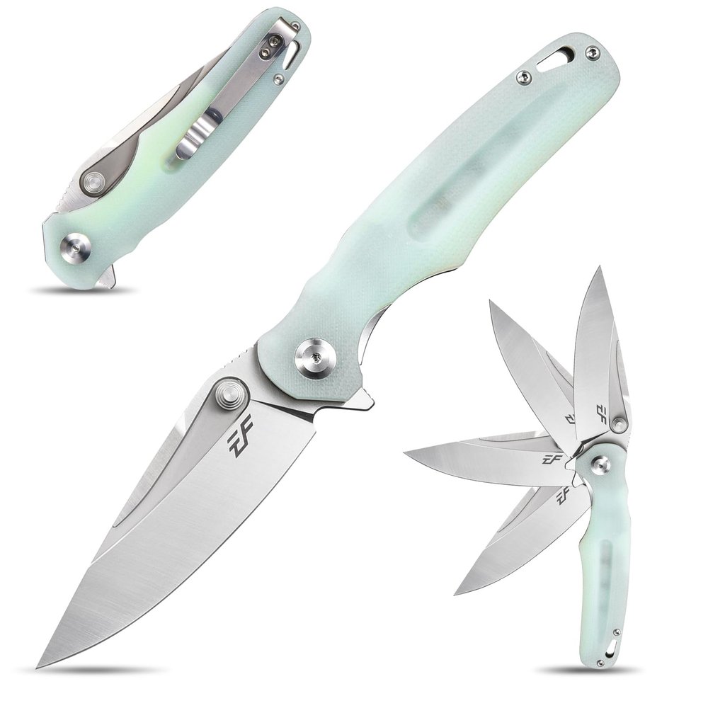 Eafengrow EF967 Pocket Folding Knife with Pocket Clip Fast Opening Ball Bearing Folder G10 Handle D2 Blade EDC Tactical Knife for Outdoor Camping Hiking(Jade)