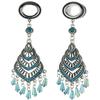 00G 10mm 316L Surgical Steel Bohemian Blue Crystal Tassel Dangle Ear Gauges Piercing Flesh Tunnels Plugs Statement Earrings view 1
