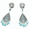 00G 10mm 316L Surgical Steel Bohemian Blue Crystal Tassel Dangle Ear Gauges Piercing Flesh Tunnels Plugs Statement Earrings view 3