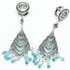 00G 10mm 316L Surgical Steel Bohemian Blue Crystal Tassel Dangle Ear Gauges Piercing Flesh Tunnels Plugs Statement Earrings view 4