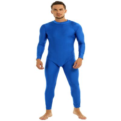Lejafay Men's Adult Spandex Dancewear Zentai Suit Full Body Skin Tight Jumpsuit Costume Blue Large