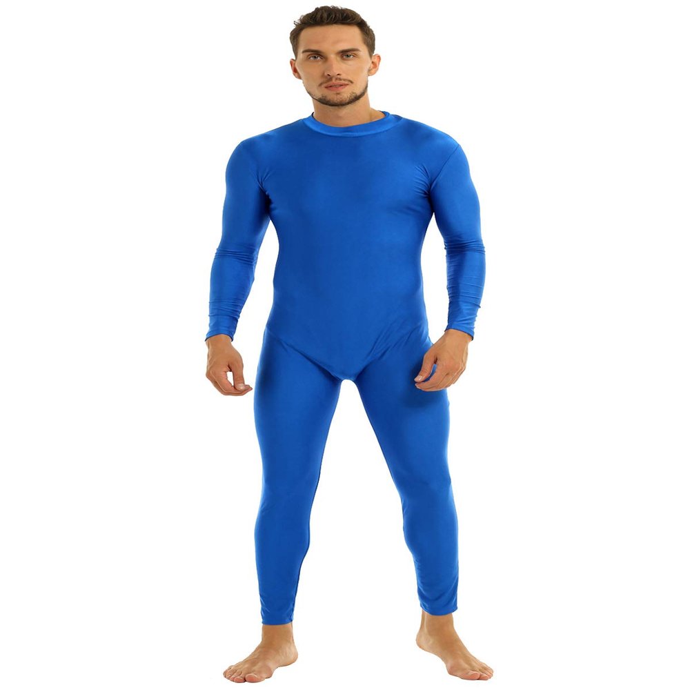 Lejafay Men's Adult Spandex Dancewear Zentai Suit Full Body Skin Tight Jumpsuit Costume Blue Large