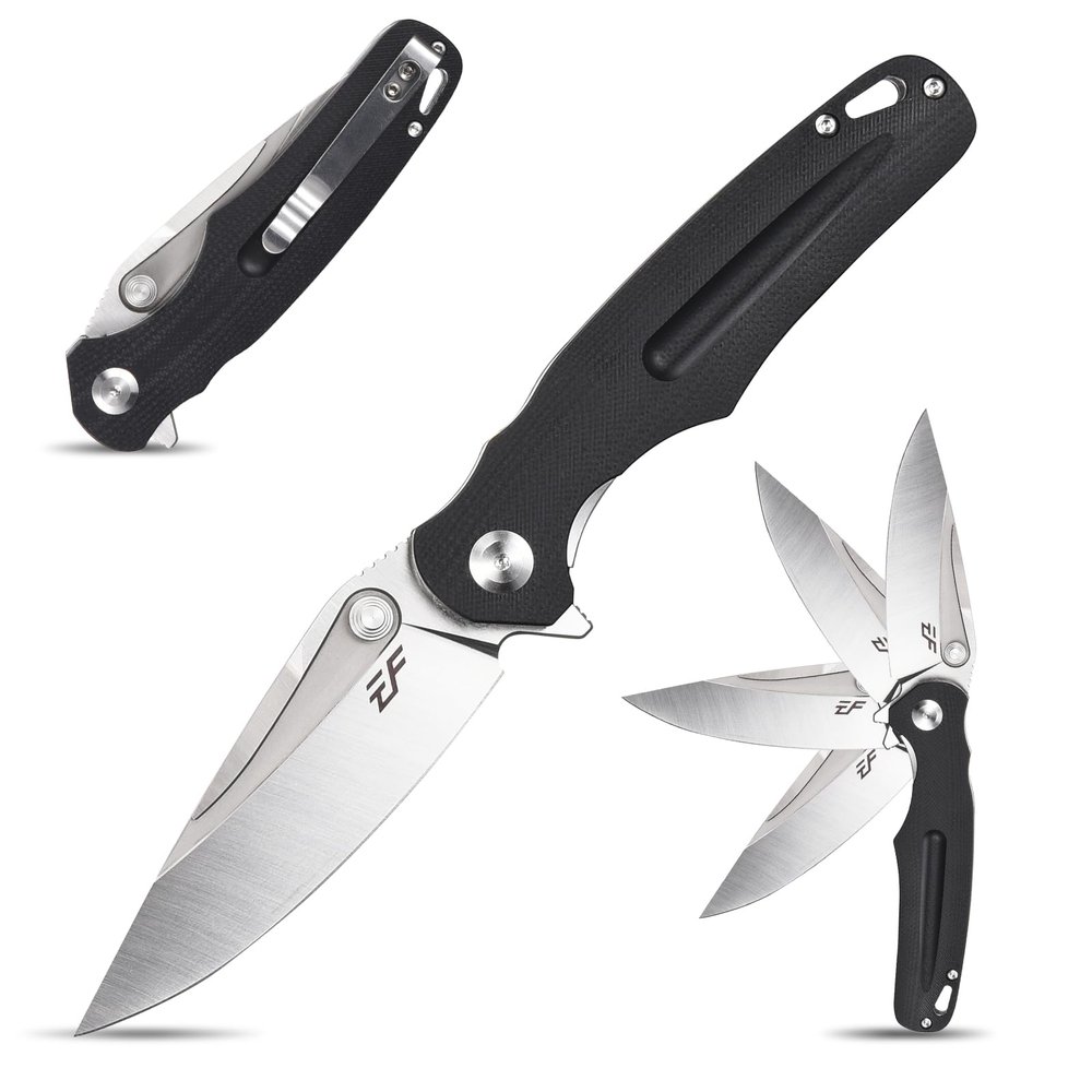 Eafengrow EF967 Pocket Folding Knife G10 Handle D2 Blade EDC Tactical Knife for Outdoor Camping Hiking(Black)
