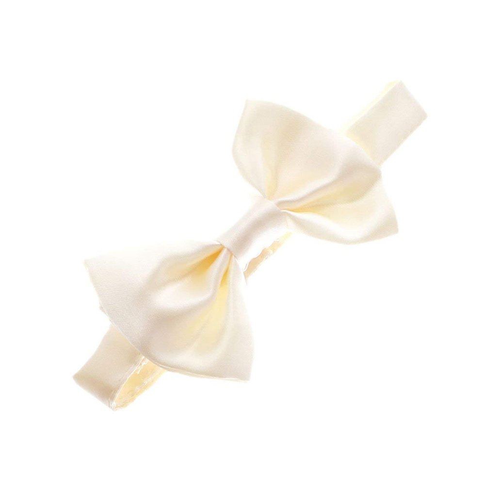 My Lello Classic Men's Pre- Tied Satin Adjustable Bow Tie Solid Formal Tuxedo Style - Ivory