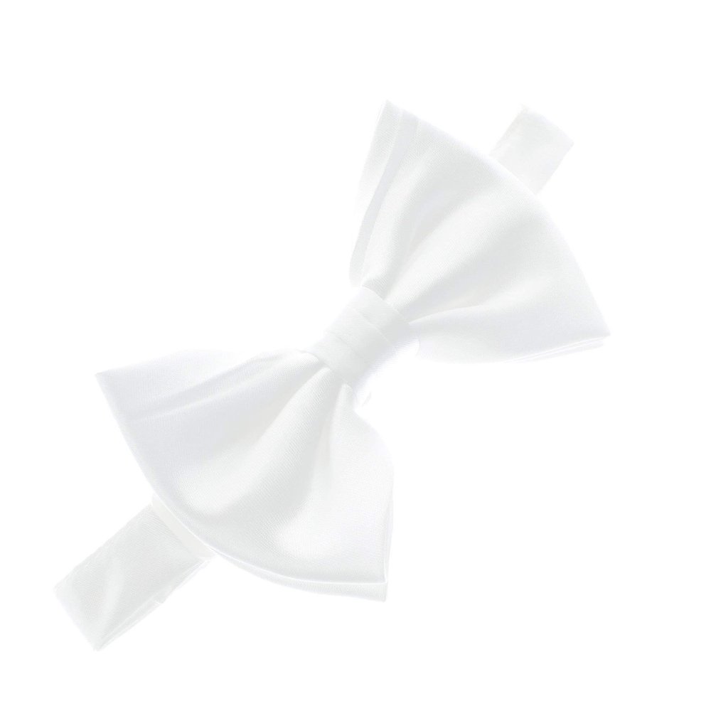 My Lello Classic Boy's Pre- Tied Satin Adjustable Bow Tie Solid Formal Tuxedo Style - White