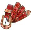 35158 Women's Belts Rhinestone Belt Fashion Western Cowgirl Bling Studded Design Leather Belt 1-3/8"(35mm) wide (Red, 34'' M) view 1