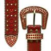 35158 Women's Belts Rhinestone Belt Fashion Western Cowgirl Bling Studded Design Leather Belt 1-3/8"(35mm) wide (Red, 34'' M) view 2