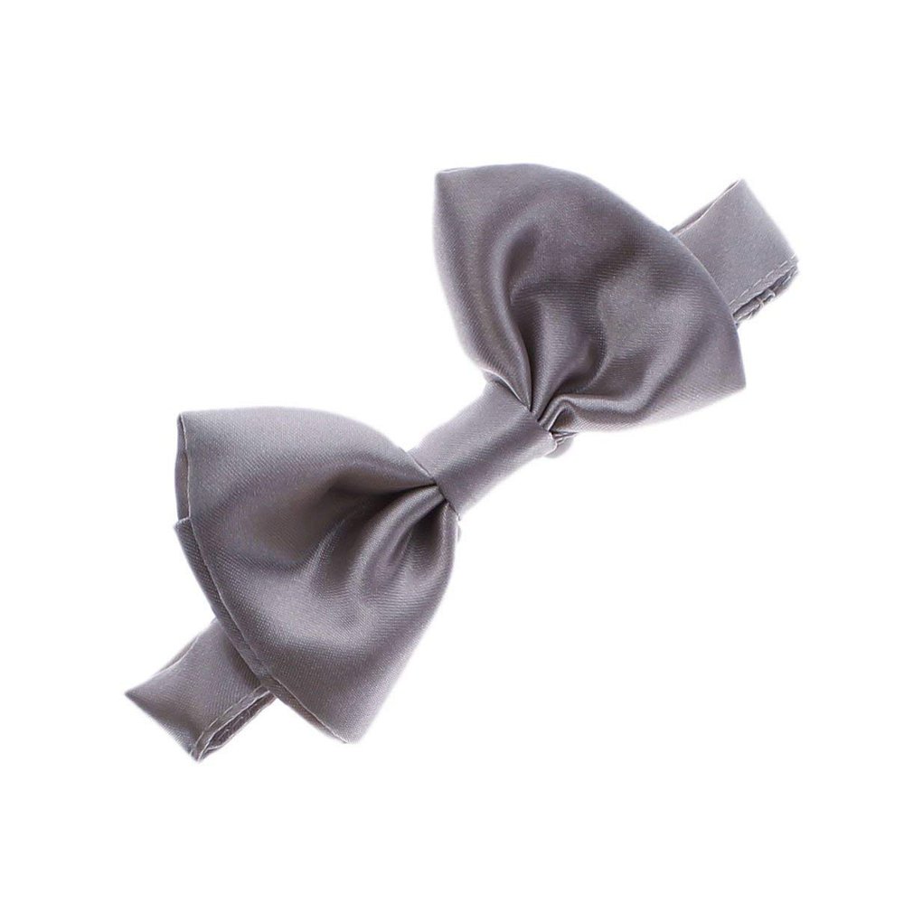 My Lello Classic Baby Pre- Tied Satin Adjustable Bow Tie Solid Formal Tuxedo Style - Pewter