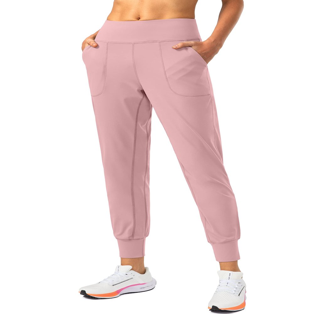 Soothfeel Women's Joggers with Zipper Pockets High Waisted Athletic Workout Yoga Pants Joggers for Women Pink