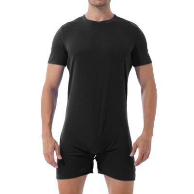 easyforever Men Short Sleeve Athletic Leotard Sports Bodysuit Gym Undershirts Boxers Wrestling Singlets Black X-Large