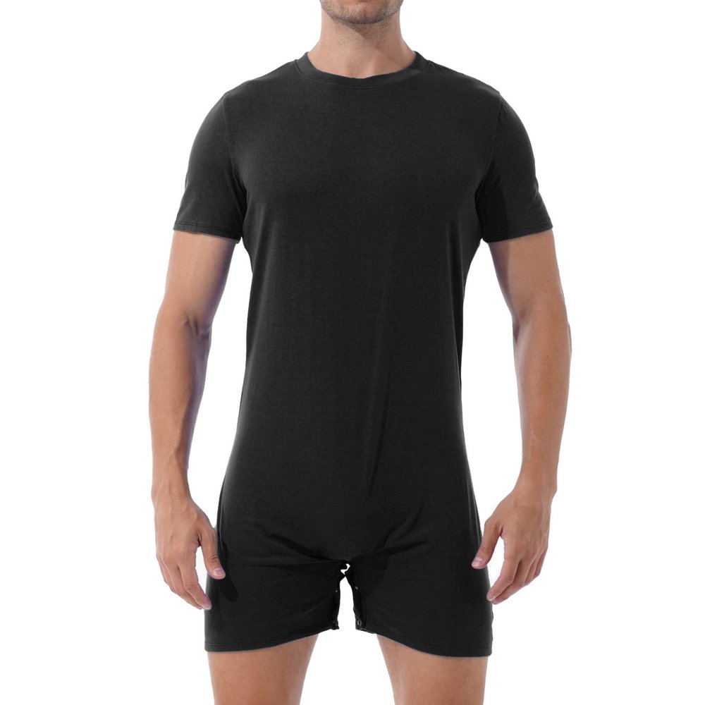 easyforever Men Short Sleeve Athletic Leotard Sports Bodysuit Gym Undershirts Boxers Wrestling Singlets Black X-Large