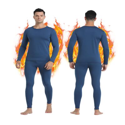 PISIQI Thermal Underwear Men Ultra-Soft Long Johns Set with Fleece Lined Base Layer Winter Skiing Warm Top & Bottom Black (Blue, Medium)