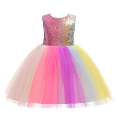 Weileenice Rainbow Flower Girl Dress V-Back Kids Princess Special Occasion Wedding Birthday Party Tulle Dresses 11 12 Junior Bridesmaid Pageant Evening Holiday Formal Prom Ball Gown Photo Shoot