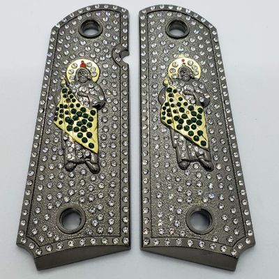 Custom 1911 Grips st Jude Black Gold Full Size for 45/38 Super Colt Metal with Zirconia