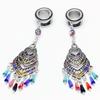 00G 10mm 316L Surgical Steel Bohemian Multicolor Crystal Tassel Dangle Ear Gauges Piercing Flesh Tunnels Plugs Statement Earrings view 3