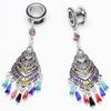 00G 10mm 316L Surgical Steel Bohemian Multicolor Crystal Tassel Dangle Ear Gauges Piercing Flesh Tunnels Plugs Statement Earrings view 4