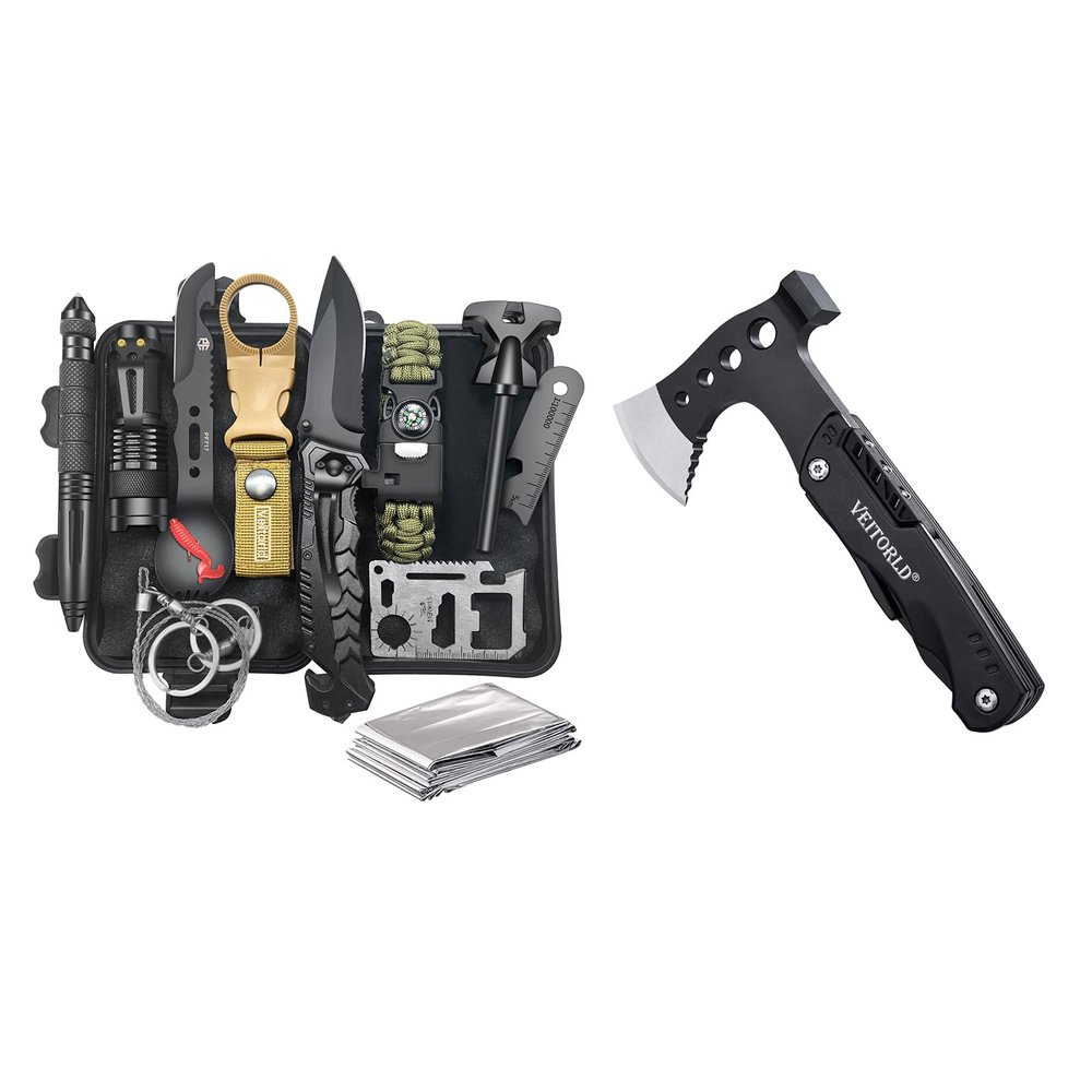 Gifts for Men Dad Husband, Survival Gear and Equipment 12 in 1, Survival Kit,Survival Gear and Equipment, Unique Hunting Fishing,Cool Gadgets, Multitool Axe