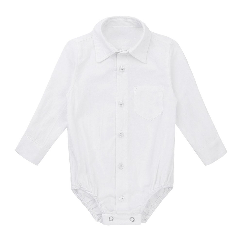 JEEYJOO Infant Baby Boys Stand Collar Christening Romper Bodysuit Birthday Wedding Dress Shirt Outfit White 3 Months