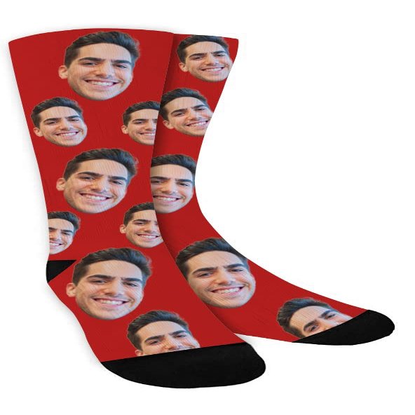 Novelty Custom Face Socks, Personalized Picture Printed Socks for Men, Women (Red, Medium)