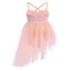 JEEYJOO Kids Girls Sequins Lyrical Ballet Dance Dress Spaghetti Straps High Low Athletic Leotard Dancewear Orange 3-4 view 2