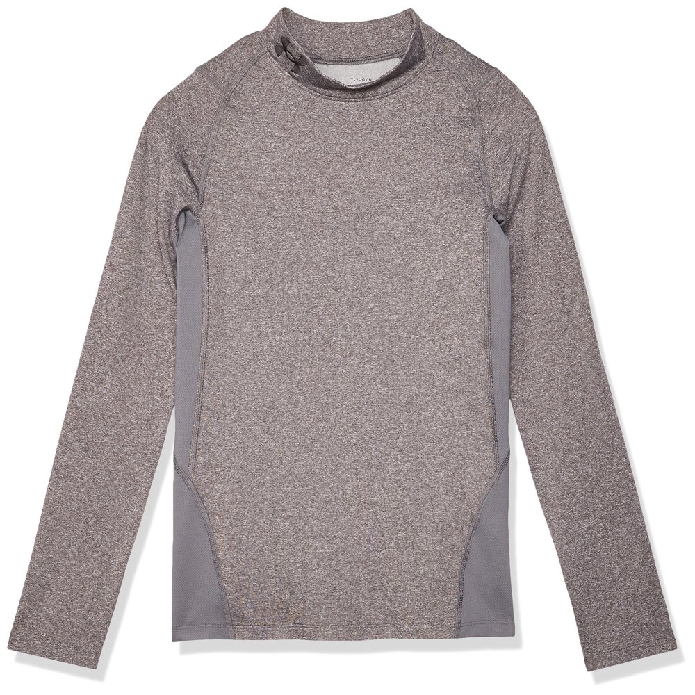 Under Armour Boys' ColdGear Armour Mock Long Sleeve T-Shirt, Charcoal Light Heather (019)/Black, Youth Large