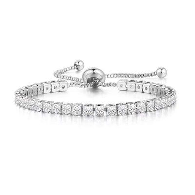 MVONCITY Women's Cluster Bolo Tennis Bracelet Adjustable Sparkling CZ Crystal Slip Full Diamond Halo Slider Pull Chain Bracelet
