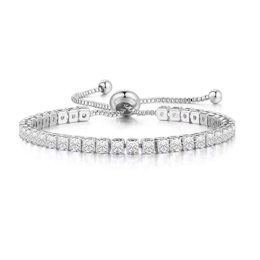 MVONCITY Women's Cluster Bolo Tennis Bracelet Adjustable Sparkling CZ Crystal Slip Full Diamond Halo Slider Pull Chain Bracelet