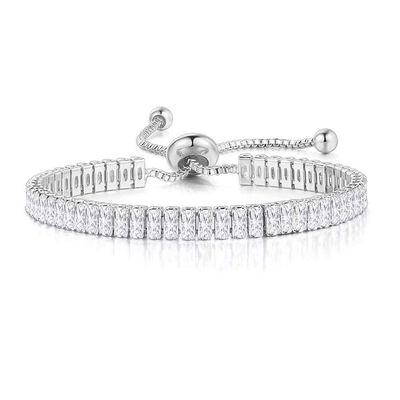 MVONCITY Women's Cluster Bolo Tennis Bracelet Adjustable Sparkling CZ Crystal Slip Full Diamond Halo Slider Pull Chain Bracelet