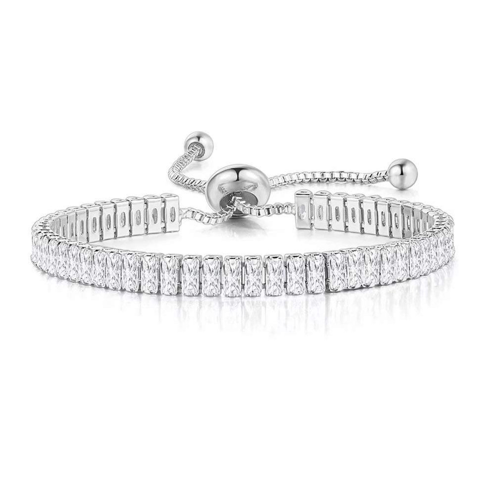 MVONCITY Women's Cluster Bolo Tennis Bracelet Adjustable Sparkling CZ Crystal Slip Full Diamond Halo Slider Pull Chain Bracelet