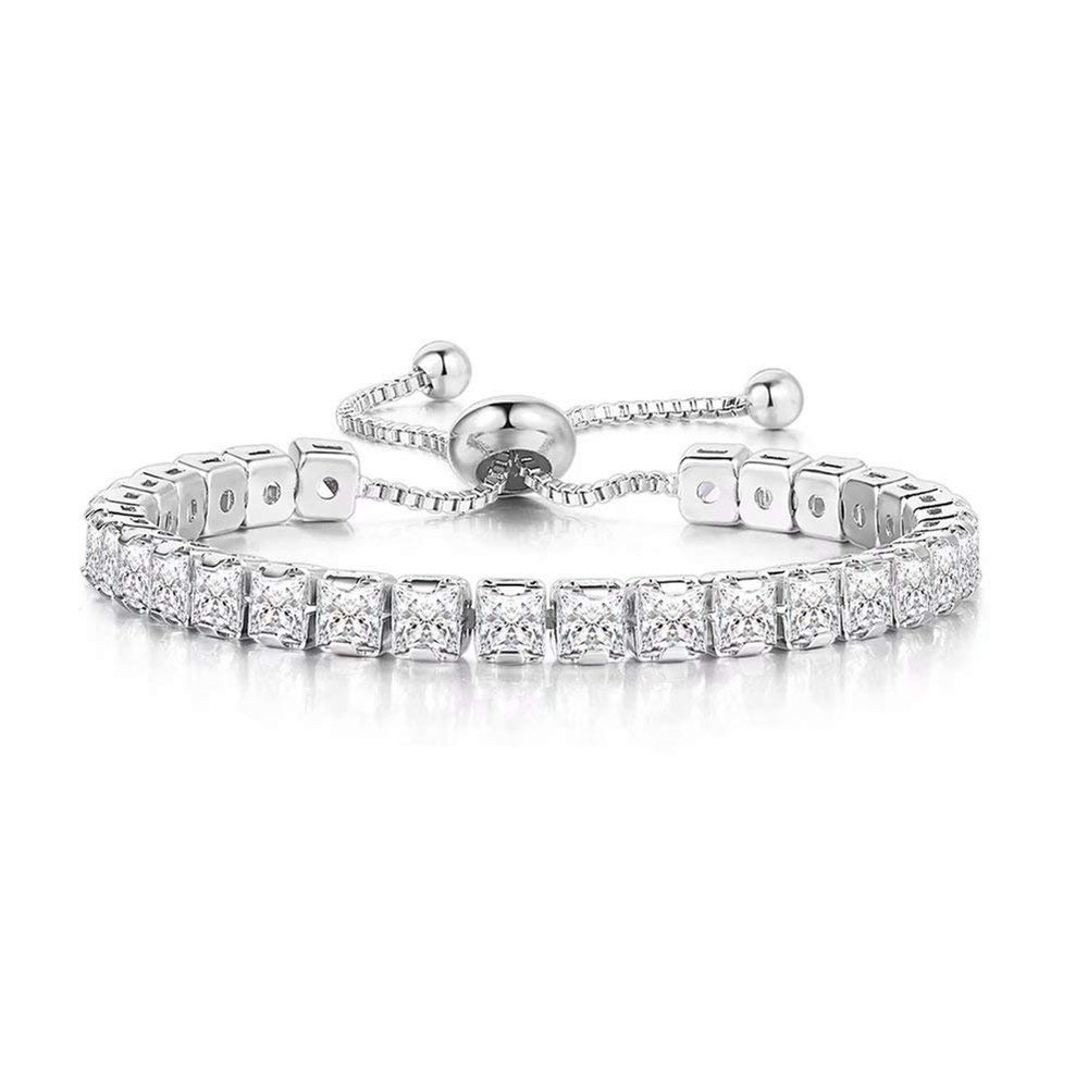 MVONCITY Women's Cluster Bolo Tennis Bracelet Adjustable Sparkling CZ Crystal Slip Full Diamond Halo Slider Pull Chain Bracelet