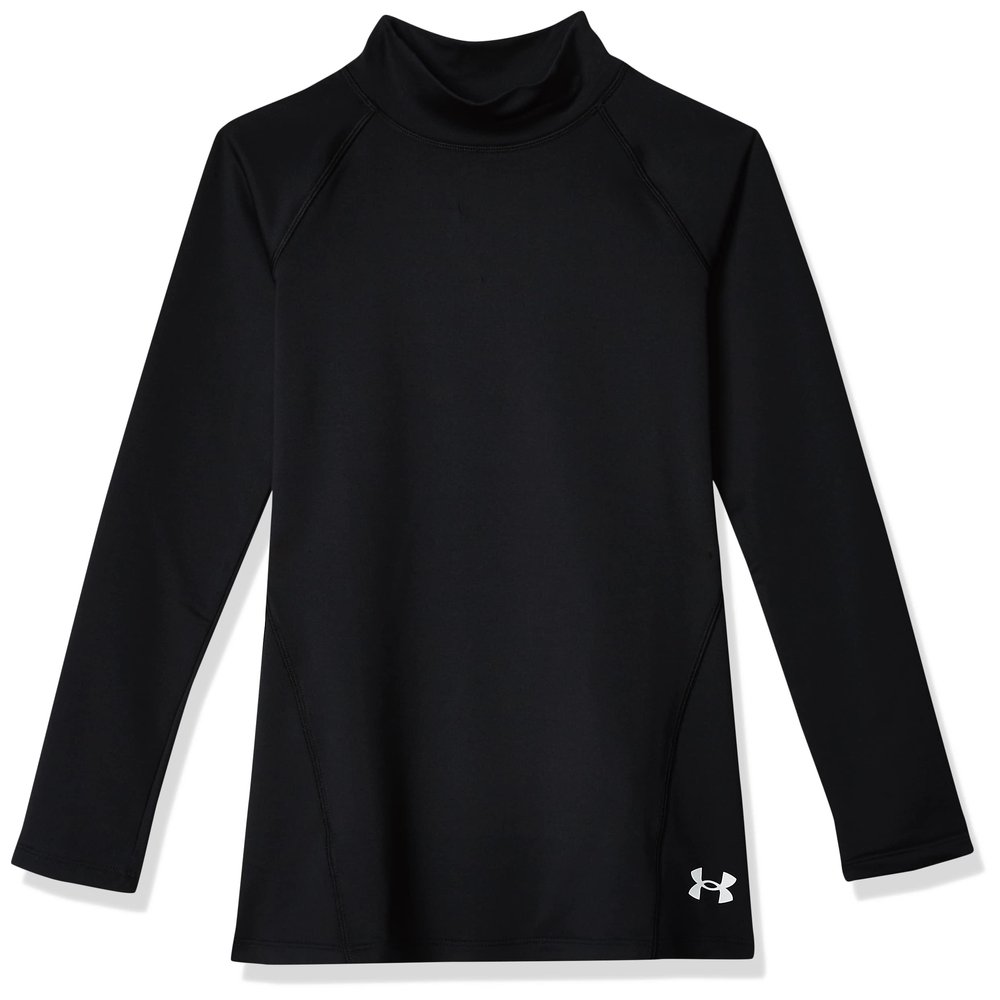 Under Armour Girls' Cozy Armour Long Mock T-Shirt, Black (001)/White, Youth X-Small
