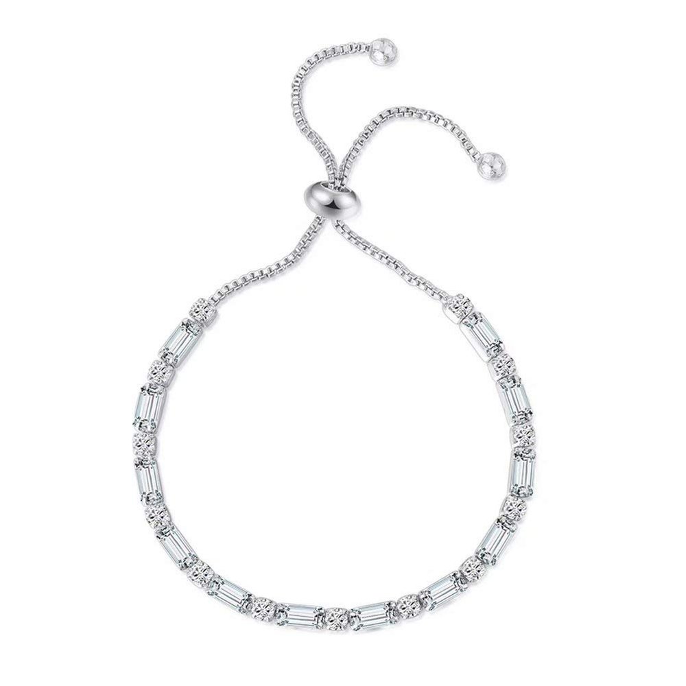MVONCITY Women's Cluster Bolo Tennis Bracelet Adjustable Sparkling CZ Crystal Slip Full Diamond Halo Slider Pull Chain Bracelet