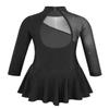 VernLan Big Girls Mock Neck Roller Ice Figure Skating Dress Dance wear Competiton Costume Gymnastic Leotard Skirt Black 8 view 2