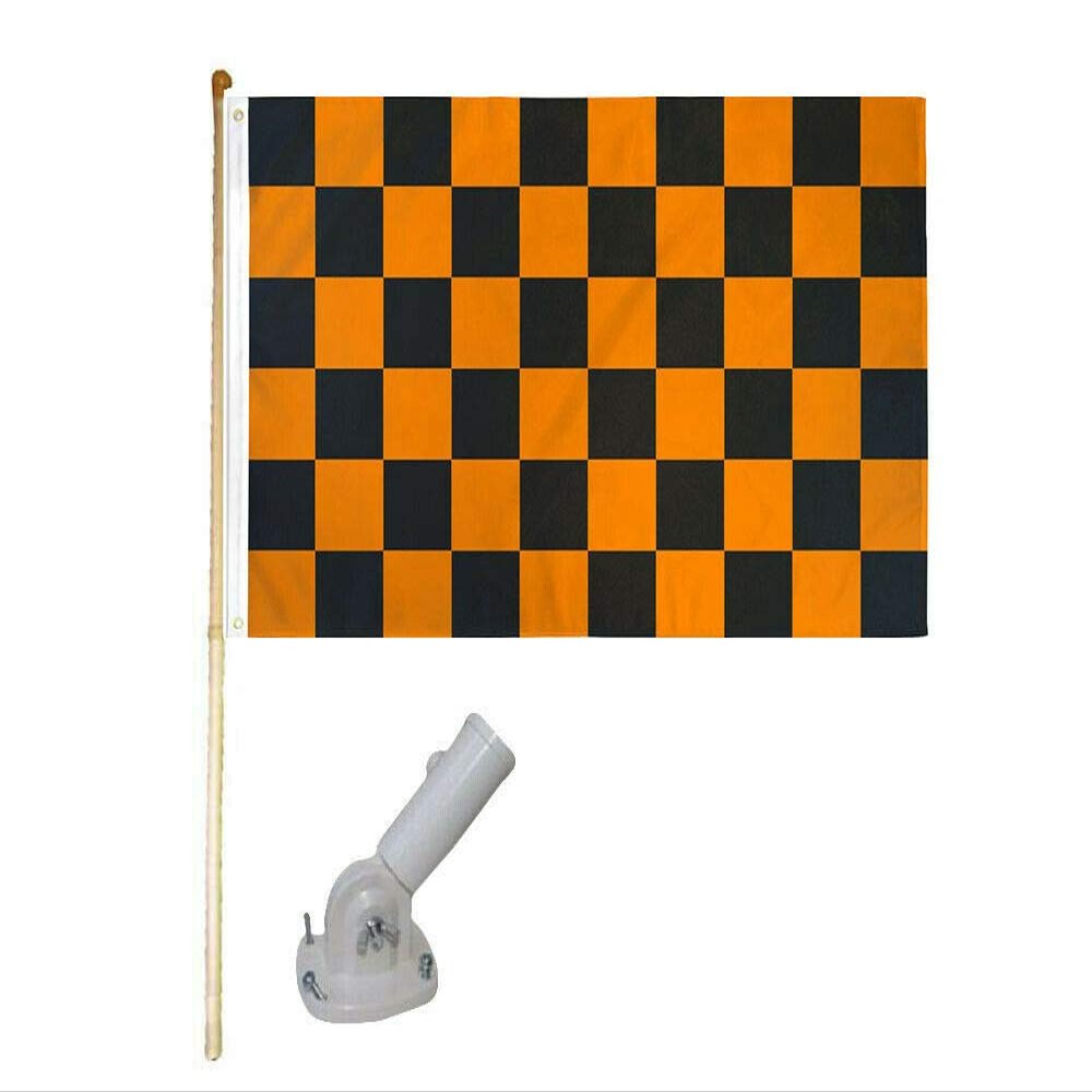 American Wholesale Superstore 5' Wooden Flag Pole Kit Nylon White Bracket 3x5 Black Orange Checkered Poly Flag