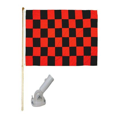 American Wholesale Superstore 5' Wooden Flag Pole Kit W/Nylon White Bracket 3x5 Black Red Checkered Poly Flag